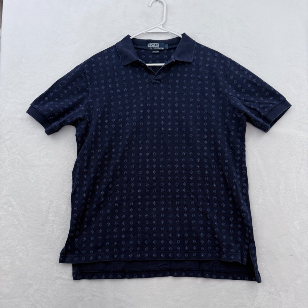 Polo Ralph Lauren Polo Shirt Mens L Blue Geometric Preppy Knit